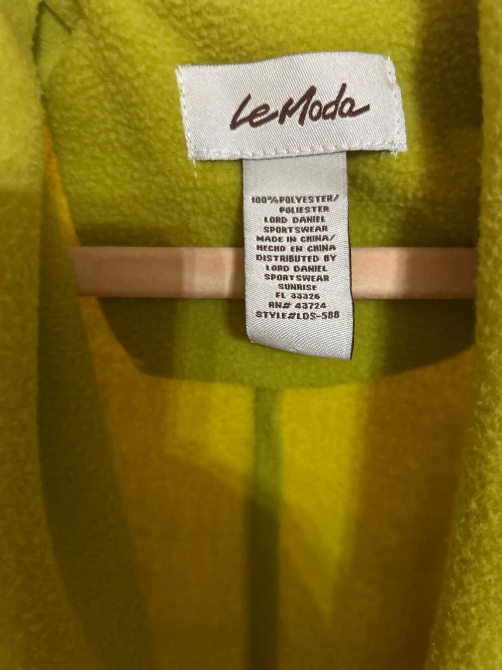Le Moda lime green Fleece Open Front Vest - Picture 4 of 6
